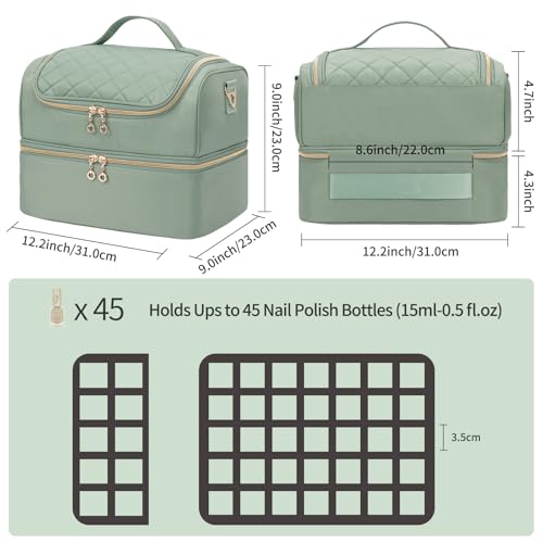 CUBETASTIC Green Nail Polish Organizer Case - Holds 45 Bottles & Manicure Tools
