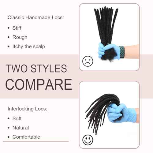 DAIXI Handmade Interlocking Locs 100% Real Human Hair Permanent Loc Extensions Textured Natural Looking Soft Dreadlocks (1B - 0.8cm, 10 Inch 20 Strands)