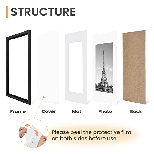 upsimples 16x20 Picture Frame Set of 5, Display Pictures 11x14 with Mat or 16x20 Without Mat, Wall Gallery Poster Frames, Natural