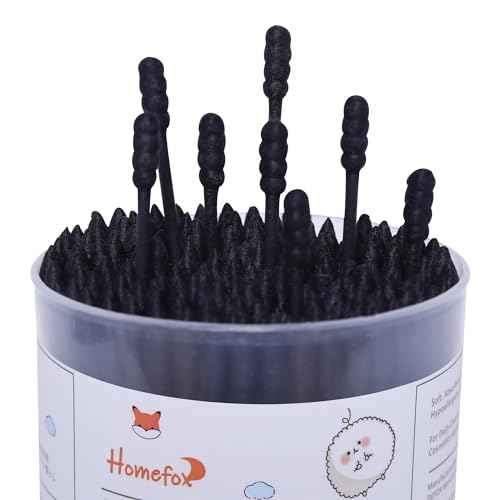 Black Cotton Swabs Spiral Pointed - 600 Count Organic Cotton Buds Charcoal Gothic Double Side Tightly Wrapped Precision Cotton Tips Paper Stick Soft Gentle Lint-Free, Spiral & Pointy (Black)