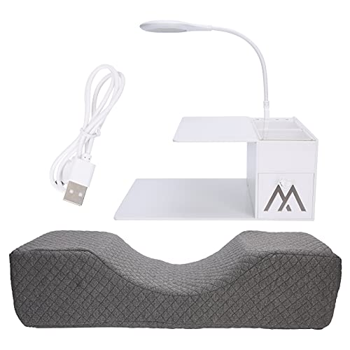 Akozon Eyelash Extension Neck Pillow Acrylic Grafting Soft Sponge Shelf Organizer Stand LED Light Set with Beauty Salon Pillow for Lash Eyelash Lash Curve Pillow Neck Contour Pillow