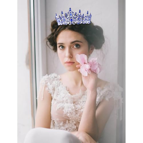 CURASA Royal Blue Crystal Tiara Crown for Women - Perfect for Weddings & Birthdays