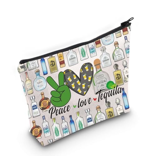 WZMPA Funny Tequila Cosmetic Bag Tequila Drinker Gift Peace Love Tequila Makeup Zipper Pouch Bag For Women Girls (Peace Tequila F)