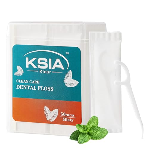 KSIA Mint Dental Floss Picks, 50 Count Wrapped Flossers