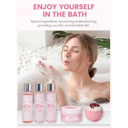 16Pcs Rose Spa Kit - Relaxing Bath & Body Care Gift Set with Bath Bombs & Lotions for Women. The Perfect Mother's Day Birthday Christmas or Thank You Gift for Mom Wife Friend Relaxing Home Spa Set