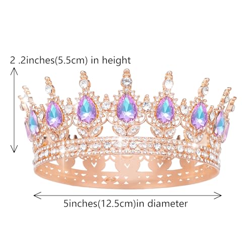 Rose Gold & Violet Rhinestone Wedding Crown Tiara