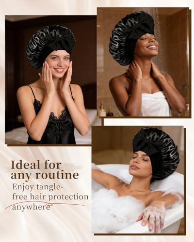 Silk Satin Bonnet for Women - Large Sleep Cap with Tie Band