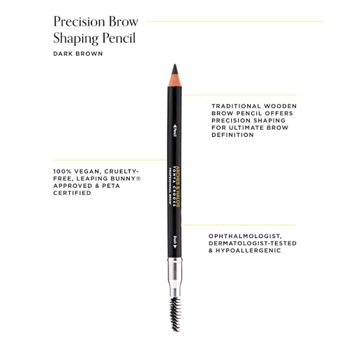 Arches & Halos Precision Brow Shaping Pencil - Double Sided Eyebrow Filler and Spoolie Brush - Creamy Texture for Shaping and Defining With Ease - Vegan, Cruelty Free - Dark Brown - 0.070 oz