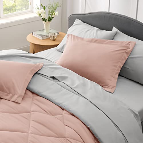 Bedsure Blush Pink Twin Comforter Set - 5 Pieces Reversible Twin Bed in a Bag, Extra Long Twin Bed Set with Comforters, Sheets, Pillowcase & Sham, Twin Bedding Sets for College