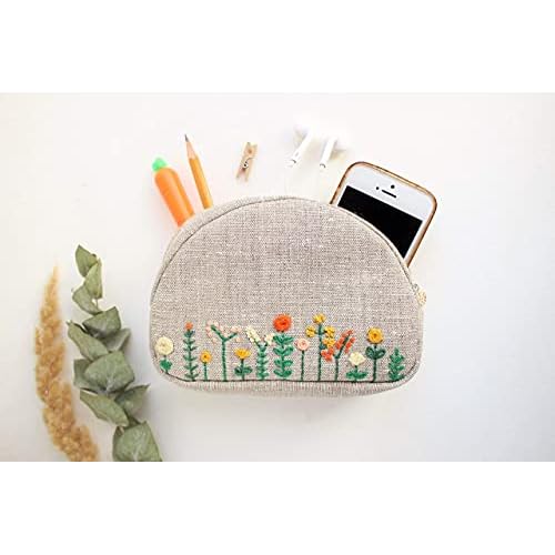 Embroidered makeup bag Small cosmetic purse for women Floral zipper pouch for bridesmaids