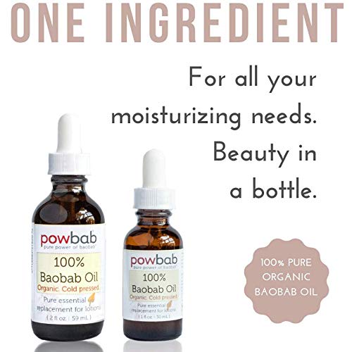 powbab 100% Baobab Oil Cold Pressed, Raw Organic Body Oil for Skin, Hair and Nail Repair. Pure Vitamin E Oil for Scars from Baobab Seeds for Skincare - 2 oz