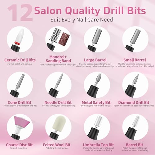 Cordless Nail Drill Kit with UV Lamp & 12 Bits