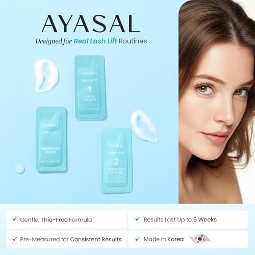AYASAL Lash Lift Kit Refills: Step 1+2+Nourishing Serum Refill Set, Korean Thio-Free Lash Perm - Professional Long Lasting Results up to 6-8 Weeks - Eyelash Curling Set at Home - 5 Applications