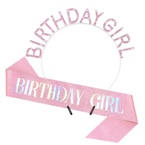 Pink Birthday Crown and Sash Set for Women