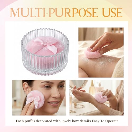 Large Body Powder Puff and Container,Jar Dusting Powder Container with Puff,Reusable Velour Face Body Glitter Wet Dry Makeup