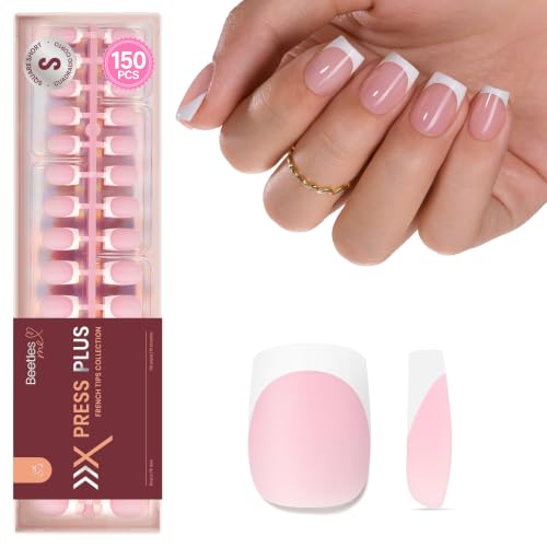 Beetles French Tips Press On Nails - 150 Pc Pink Short Square