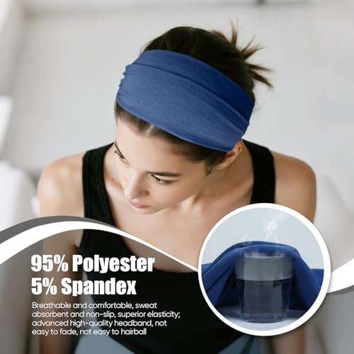 HSEM Wide Headbands for Women, Non-Slip Sweat Bands 6-Pack