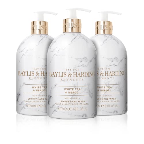 Baylis & Harding Liquid Hand Soap Wash with Dispenser, Elements, White Tea & Neroli, 16.9oz/500ml (3-Pack)