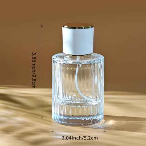 50ml/1.7 Oz Glass Spray Bottle Perfume Atomizer,Round Glass Perfume Travel Refillable Spray Bottle Empty with 3 Kinds of Dispenser (Clear1)