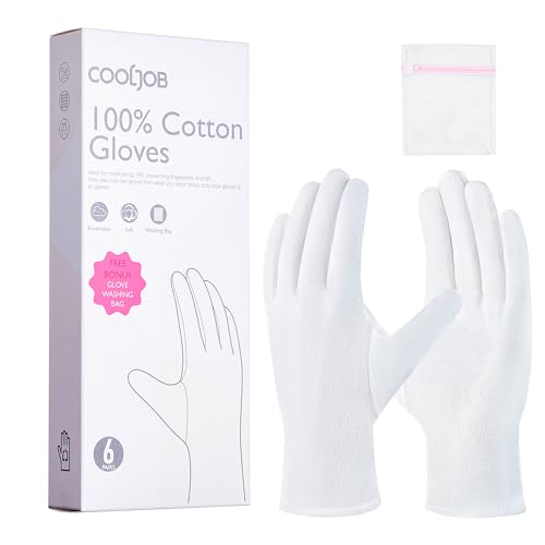 COOLJOB Cotton Moisturizing Gloves 6 Pairs for Dry Hands & Eczema