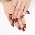 Stbisen Midnight Blaze Burgundy Cat Eye Press On Nails - Medium Coffin, Glossy Fake Nails, Reusable Acrylic, 32 Pcs