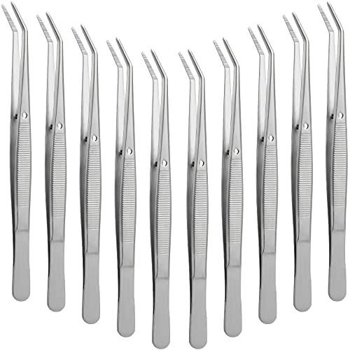 Honoson Stainless Steel Curved Tweezers Set - 10 Pack