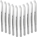 Honoson Stainless Steel Curved Tweezers Set - 10 Pack
