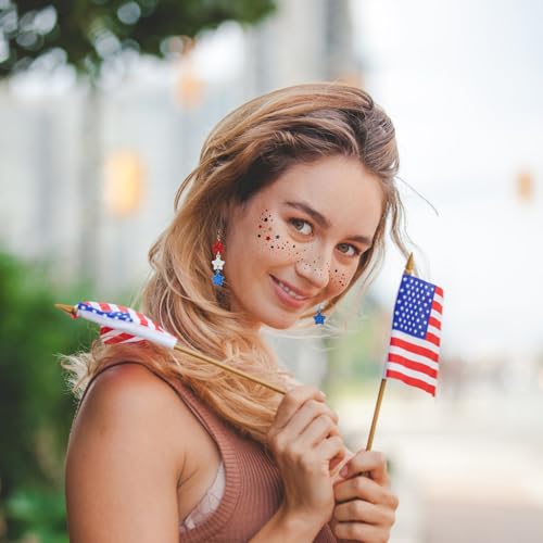 4th of July Star Dangle Earrings & Temporary Tattoos Set