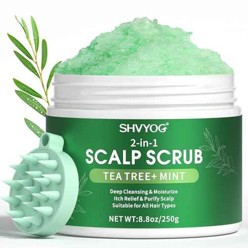 SHVYOG Scalp Scrub, Tea Tree & Coconut Oil Exfoliator Scrub for Itchy Scalp, Anti-Dandruff Detox Clarifying Exfoliator Shampoo with Sea Salt, Scalp Treatment with Scalp Scrubber