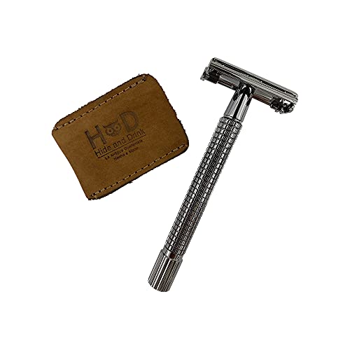 Hide & Drink, Leather Double Edge Safety Razor Head Protective Sheath, Shaving Travel Cover Handmade (Old Tobacco)