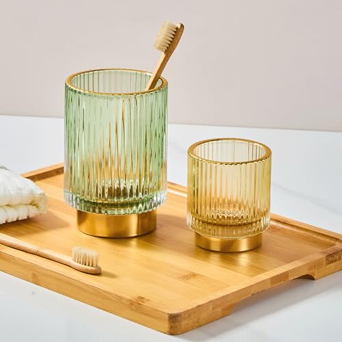 Vintage Glass Makeup Brush Holder with Gold Metal Base