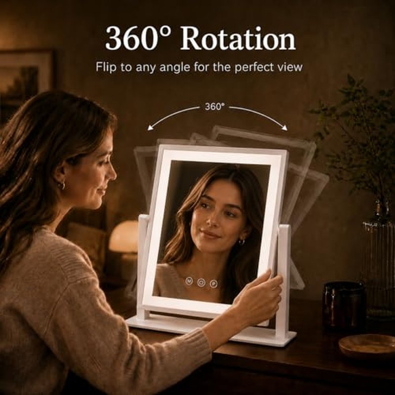 DECADENCE Lighted Makeup Mirror with 10X/5X Magnifiers - Dimmable & 360° Rotation