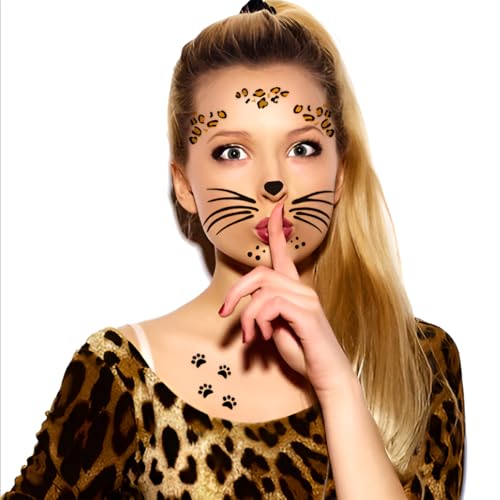 Leopard Face Temporary Tattoos, 7-Sheet Set