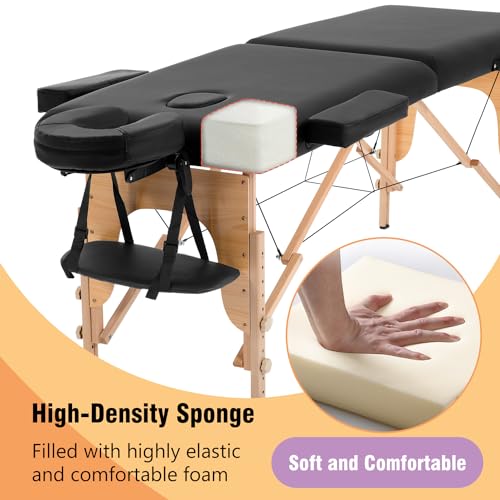 Portable Folding Massage Bed 24" Wide, Black - Lightweight & Adjustable