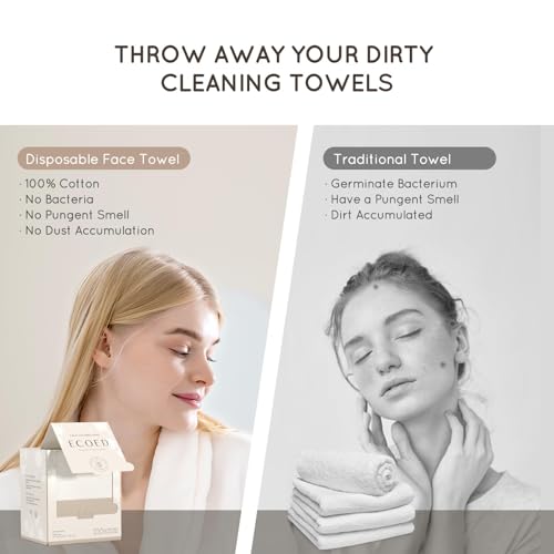 ECOED Disposable Clean Towels,100% Soft Cotton,Super Soft&Thick Disposable Clinically Tested Face Towelette, Makeup Remover Dry Wipes,Disposable Face Towel for Sensitive Skin,2PC-50 Count/Box