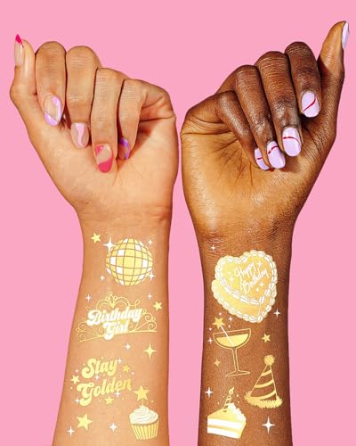 Gold Foil Birthday Temporary Tattoos - 50 Pack