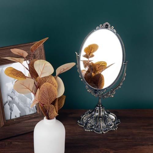 Feyarl Vintage Oval Makeup Mirror - Double Sided Floral Tabletop