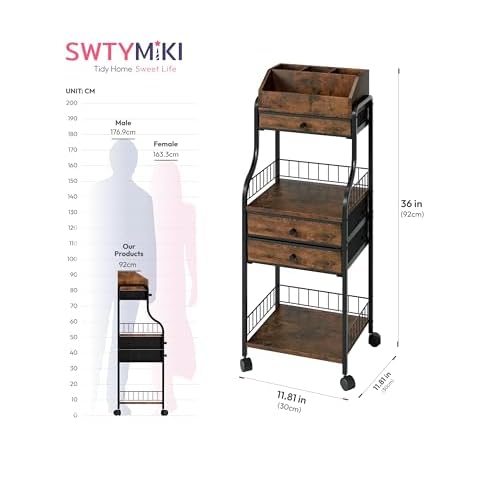 SWTYMIKI Rolling Makeup Organizer Cart - Floor Skincare Storage with Non-woven Drawers, Vanity Organizer Cosmetic Display Cases with Wheels, Cabinet for Skin Care Perfume Nail Polish Brush Hair Tool
