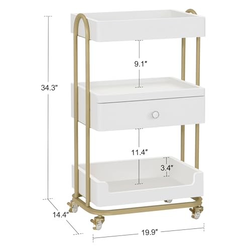BarberPub Salon Trolley Cart with 3 Shelves & Drawer