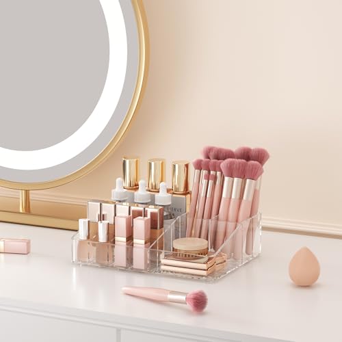 Bathroom Counter Organizer Clear - 3Pcs Stackable Makeup Countertop Organizer for Vanity - Multi-Purpose Skin Care Lipstick Cosmetic Organizer