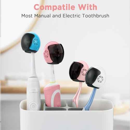Helmet Toothbrush Covers Caps, Toothbrush Head Protector for Household Travel, Fits Most Manual and Electric Toothbrushes, 4 Count (Blue, White, Pink, Rose Pink)