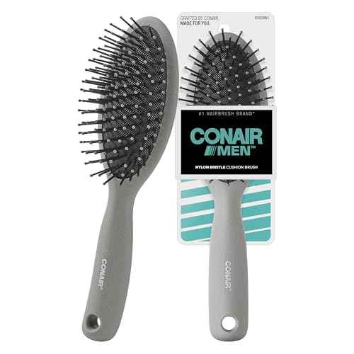 CONAIR Men Hair Brush, Men¡¯s Detangler Brush for Everyday Brushing and All Hair Types, Flexible Cushion Base with Ball-Tipped Bristles Won¡¯t Snag or Pull, Slate Gray