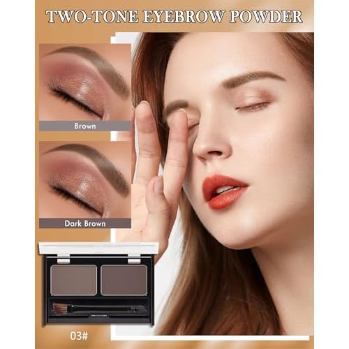 Eyebrow Powder Kit-Waterproof Two Colors Brow Powder Tinted Palette Long Lasting Up to 16H, Brown/Dark Brown Brow Filler Defined&Sculpt Natural Eyebrow Makeup for Sparse Brow with Brow Brush &Razor-03