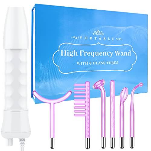 Uaike High Frequency Facial Wand 6 in 1 with Purple Glass Tubes