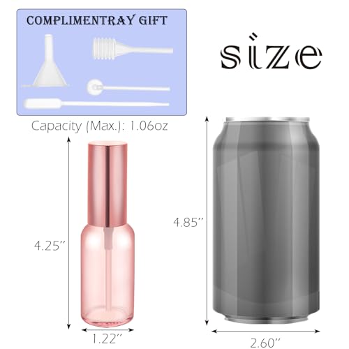 24 pack 1oz Pink Glass Spray Bottles Refillable Empty Perfume Pump Sprayer Mini Pink Fine Mist Atomizer with Rose Gold Lid for Body Essential Oils
