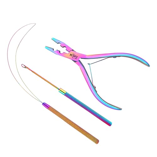 Rainbow Micro Links Hair Extensions Kit with Pliers & Bead Tool for Feather & Micro Ring Extensions