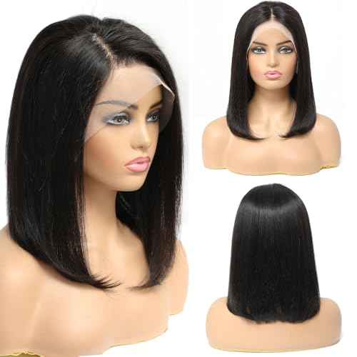 Bob Wig Human Hair 200 Density Virgin Remy Hair Double Drawn Human Hair Wig 3x Longer Lifespan 13x4 HD Lace Front Wigs Human Hair Pre Plucked Bone Straight Short Bob Natural Black 10¡±