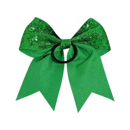 12 Pcs Large Glitter Cheer Bows (Green) - 8" Big Hair Bows for Sports Cheerleaders Accessories, Girls, Teens Women, 12 Count