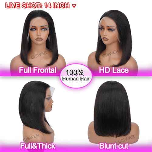 Lace Front Bob Wig Human Hair Short Bob Wigs for Black Women 13x4 Lace Wigs Human Hair Pre Plucked Straight Natural Color 180 Density 14 Inch