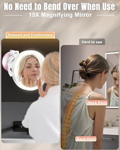 Wall-Mounted 15X/1X Magnifying Makeup Mirror with Power Suction Cup